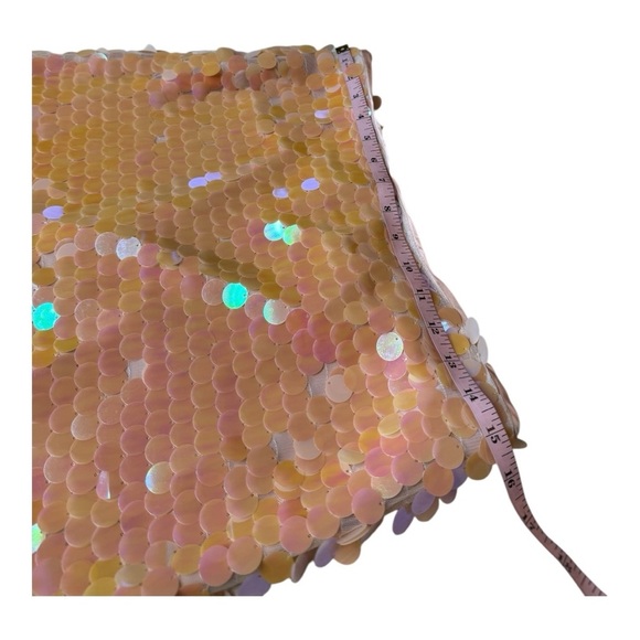Skies are Blue Peach Silver Sequin Fringe Hem‎ Mini A Line Skirt Disc Party NEW - Picture 4 of 14